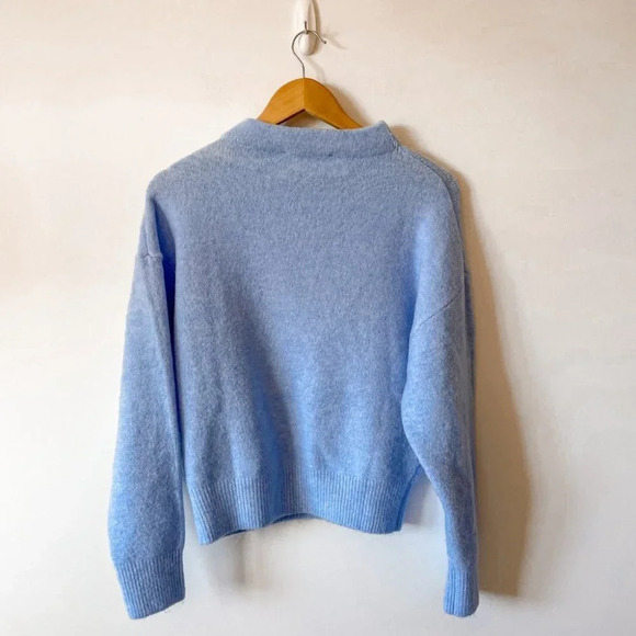 Zara Soft Knit Wool Blend Oversized High Neck Sweater Blue Size Small - Picture 4 of 6